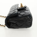 CHANEL Mini Matelasse 14 Chain Bag Lamb Skin Black Gold CC Auth 160892SAM-3