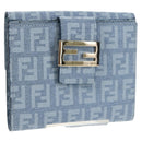 FENDI Zucchino Canvas Compact Wallet Light Blue Gold Auth 160896M-1
