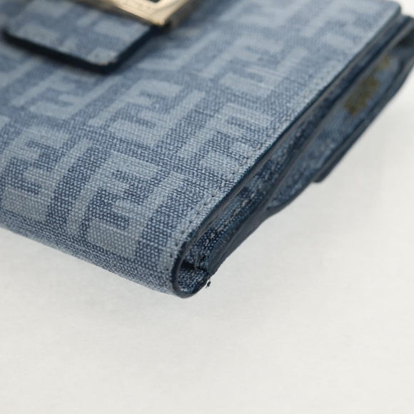 FENDI Zucchino Canvas Compact Wallet Light Blue Gold Auth 160896M