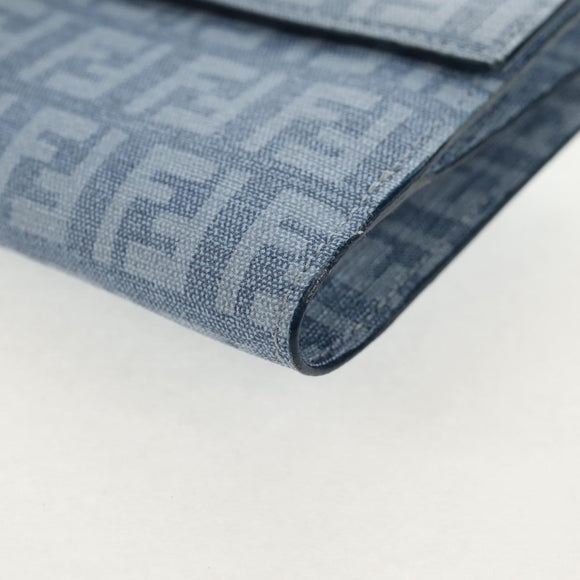 FENDI Zucchino Canvas Compact Wallet Light Blue Gold Auth 160896M