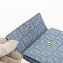 FENDI Zucchino Canvas Compact Wallet Light Blue Gold Auth 160896M-18