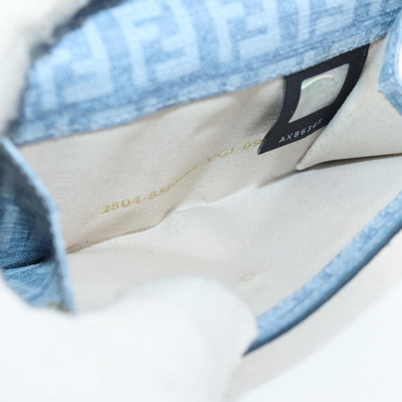 FENDI Zucchino Canvas Compact Wallet Light Blue Gold Auth 160896M