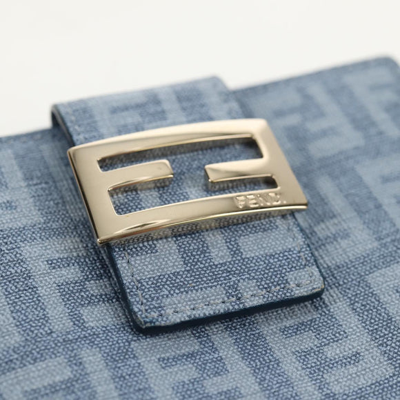 FENDI Zucchino Canvas Compact Wallet Light Blue Gold Auth 160896M