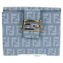 FENDI Zucchino Canvas Compact Wallet Light Blue Gold Auth 160896M-13