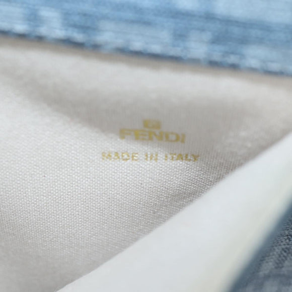 FENDI Zucchino Canvas Compact Wallet Light Blue Gold Auth 160896M