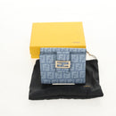 FENDI Zucchino Canvas Compact Wallet Light Blue Gold Auth 160896M-12