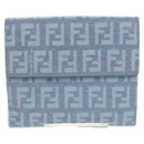 FENDI Zucchino Canvas Compact Wallet Light Blue Gold Auth 160896M-2