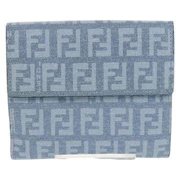 FENDI Zucchino Canvas Compact Wallet Light Blue Gold Auth 160896M - 0