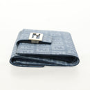 FENDI Zucchino Canvas Compact Wallet Light Blue Gold Auth 160896M-3