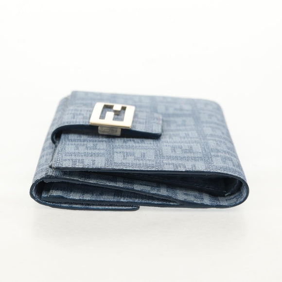 FENDI Zucchino Canvas Compact Wallet Light Blue Gold Auth 160896M
