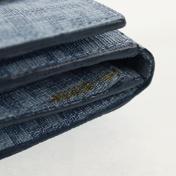 FENDI Zucchino Canvas Compact Wallet Light Blue Gold Auth 160896M