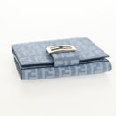 FENDI Zucchino Canvas Compact Wallet Light Blue Gold Auth 160896M-6