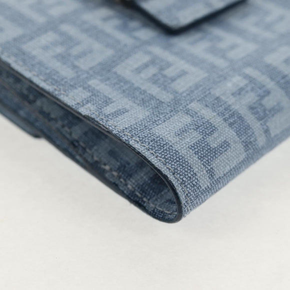 FENDI Zucchino Canvas Compact Wallet Light Blue Gold Auth 160896M