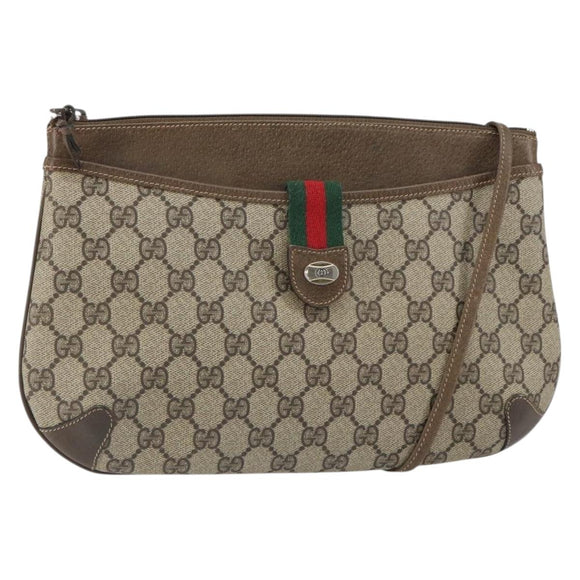 GUCCI GG Supreme Web Sherry Line Bag PVC Beige Gold 904 02 026 Auth 160917