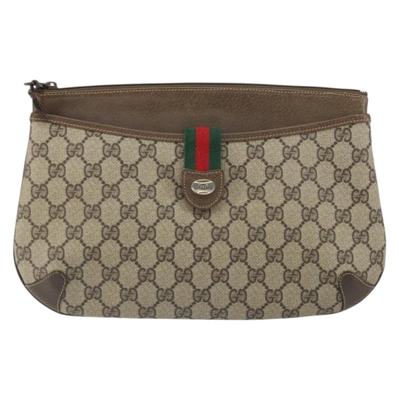 GUCCI GG Supreme Web Sherry Line Bag PVC Beige Gold 904 02 026 Auth 160917
