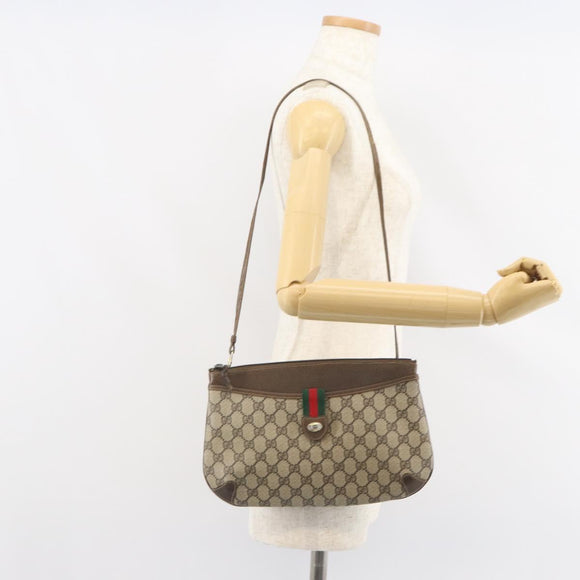 GUCCI GG Supreme Web Sherry Line Bag PVC Beige Gold 904 02 026 Auth 160917