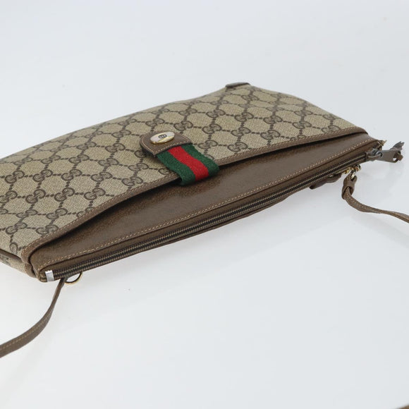 GUCCI GG Supreme Web Sherry Line Bag PVC Beige Gold 904 02 026 Auth 160917