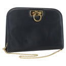 Salvatore Ferragamo Gancini Chain Shoulder Bag Leather Navy Gold Auth 160932-1