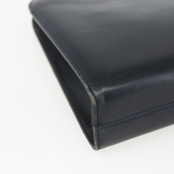 Salvatore Ferragamo Gancini Chain Shoulder Bag Leather Navy Gold Auth 160932