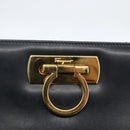 Salvatore Ferragamo Gancini Chain Shoulder Bag Leather Navy Gold Auth 160932-15