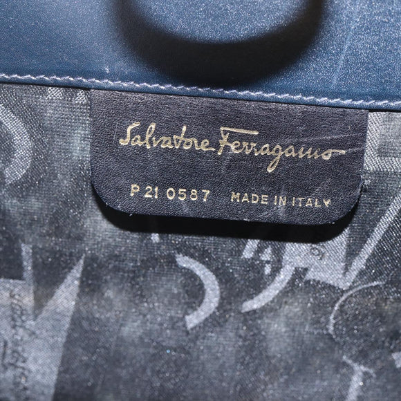 Salvatore Ferragamo Gancini Chain Shoulder Bag Leather Navy Gold Auth 160932