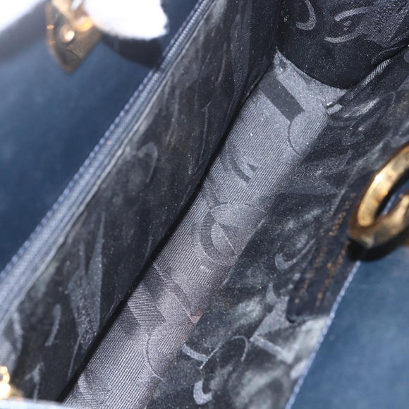 Salvatore Ferragamo Gancini Chain Shoulder Bag Leather Navy Gold Auth 160932