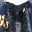 Salvatore Ferragamo Gancini Chain Shoulder Bag Leather Navy Gold Auth 160932-20