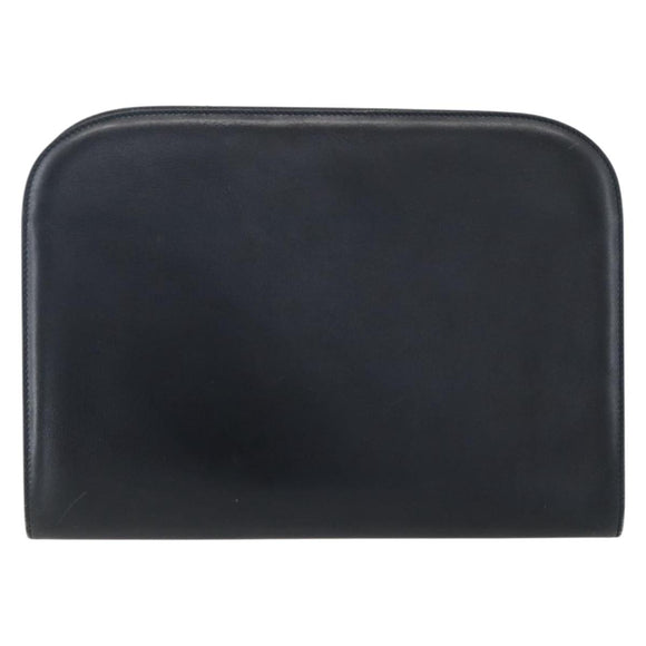 Salvatore Ferragamo Gancini Chain Shoulder Bag Leather Navy Gold Auth 160932