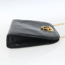 Salvatore Ferragamo Gancini Chain Shoulder Bag Leather Navy Gold Auth 160932-5