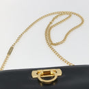 Salvatore Ferragamo Gancini Chain Shoulder Bag Leather Navy Gold Auth 160932-8