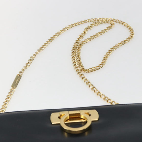 Salvatore Ferragamo Gancini Chain Shoulder Bag Leather Navy Gold Auth 160932