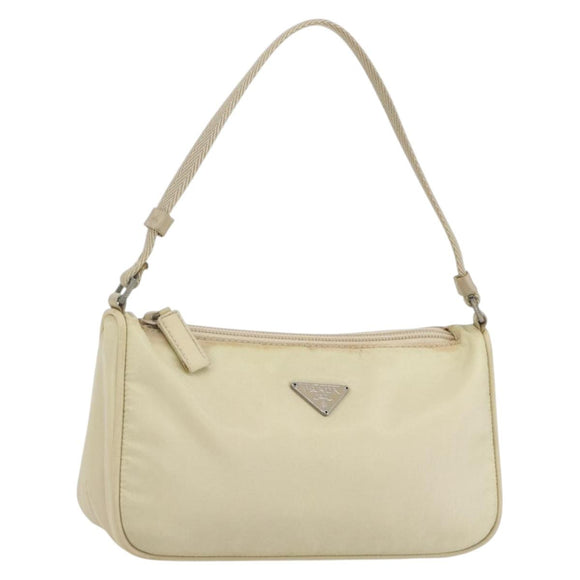 PRADA Accessory Pouch Nylon Ivory Silver Auth 160936