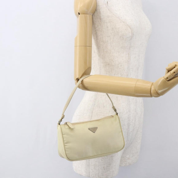 PRADA Accessory Pouch Nylon Ivory Silver Auth 160936