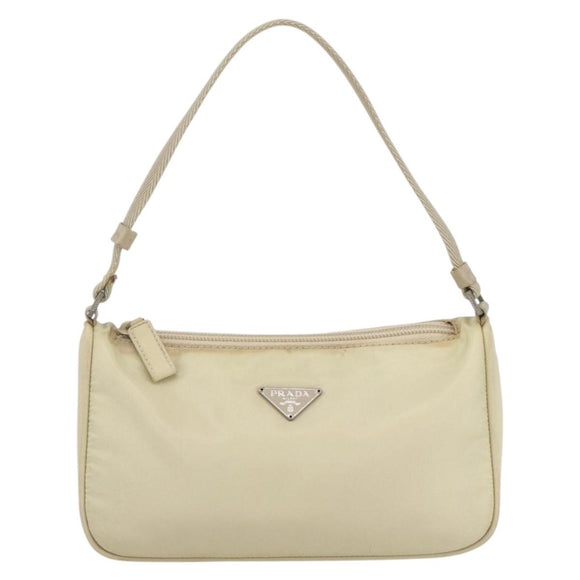 PRADA Accessory Pouch Nylon Ivory Silver Auth 160936