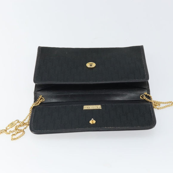 Christian Dior Trotter Canvas Chain Shoulder Bag Black Gold Auth 160947