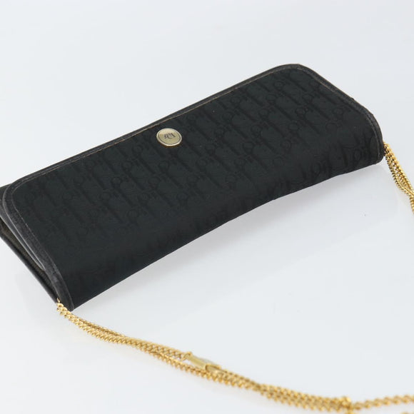 Christian Dior Trotter Canvas Chain Shoulder Bag Black Gold Auth 160947