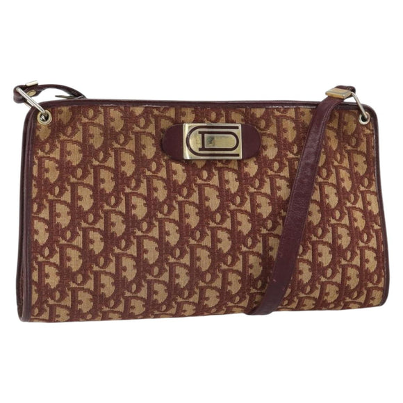 Christian Dior Trotter Canvas Shoulder Bag Red Gold Auth 160953