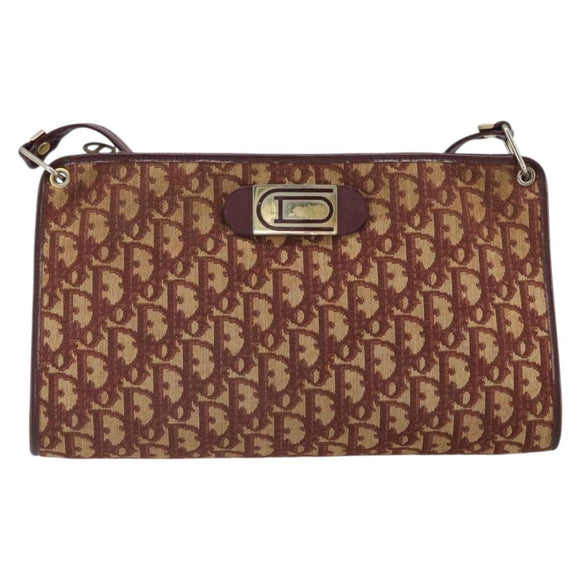 Christian Dior Trotter Canvas Shoulder Bag Red Gold Auth 160953