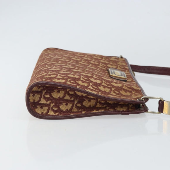 Christian Dior Trotter Canvas Shoulder Bag Red Gold Auth 160953