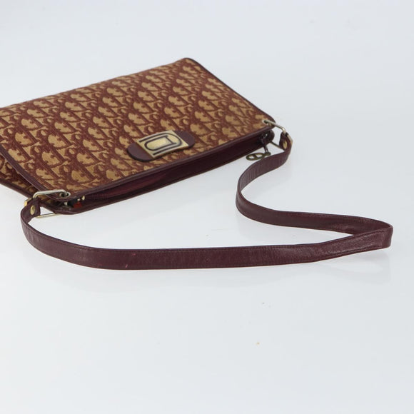 Christian Dior Trotter Canvas Shoulder Bag Red Gold Auth 160953