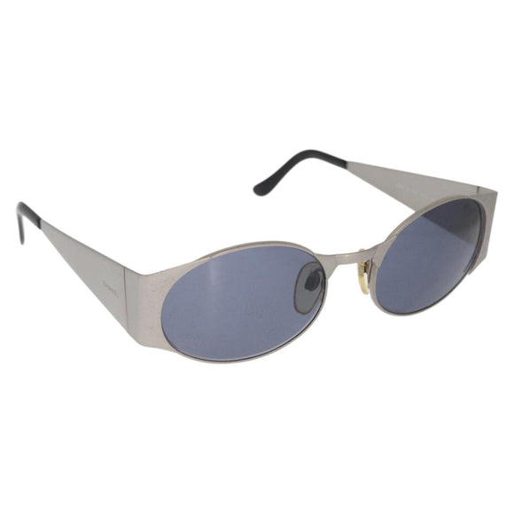 CHANEL Sunglasses metal Silver CC Auth 160956