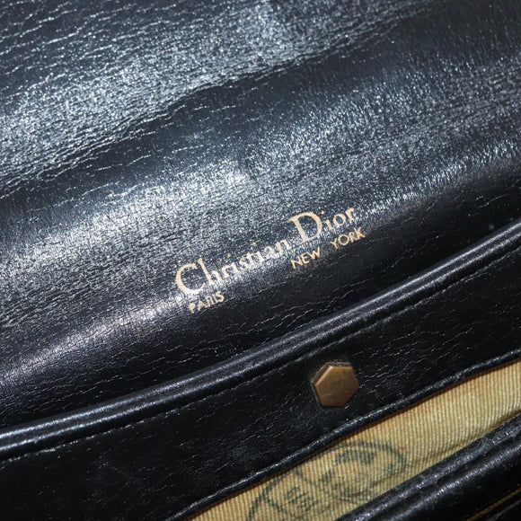 Christian Dior Hand Bag Calf Skin 2way Black Silver Auth 160958