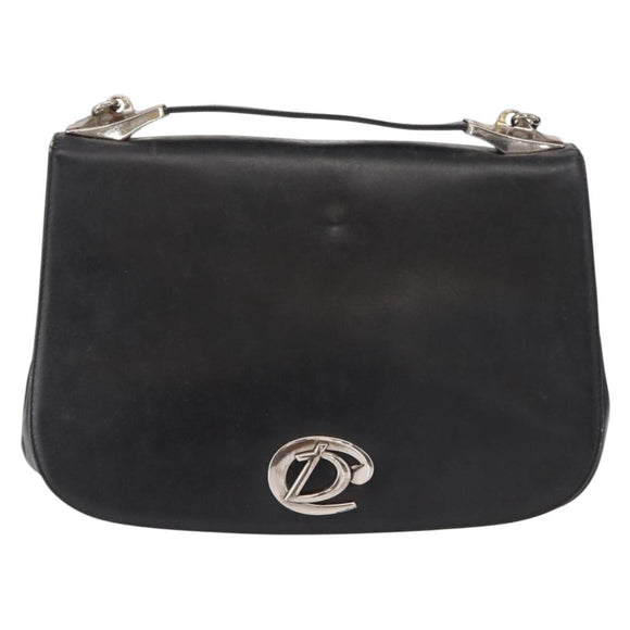 Christian Dior Hand Bag Calf Skin 2way Black Silver Auth 160958