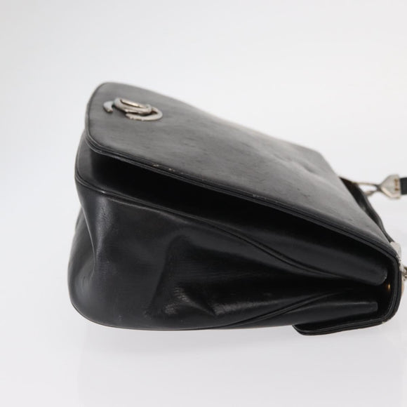 Christian Dior Hand Bag Calf Skin 2way Black Silver Auth 160958