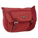 PRADA Shoulder Bag Nylon Red Silver Auth 160963-1