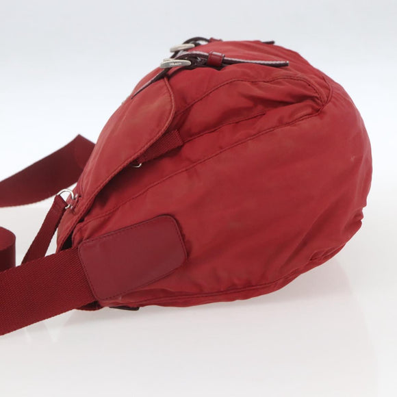 PRADA Shoulder Bag Nylon Red Silver Auth 160963