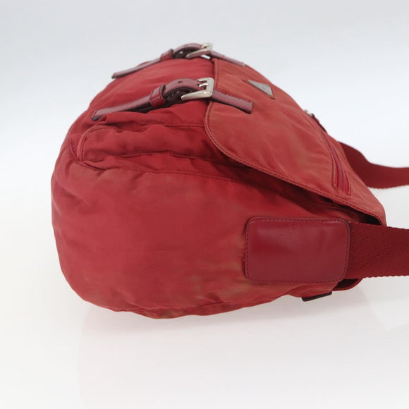 PRADA Shoulder Bag Nylon Red Silver Auth 160963