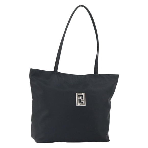FENDI Tote Bag Nylon Black Silver Auth 160965