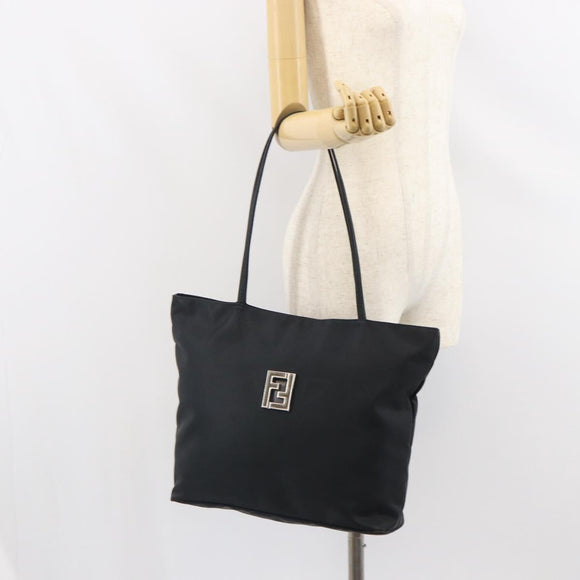 FENDI Tote Bag Nylon Black Silver Auth 160965