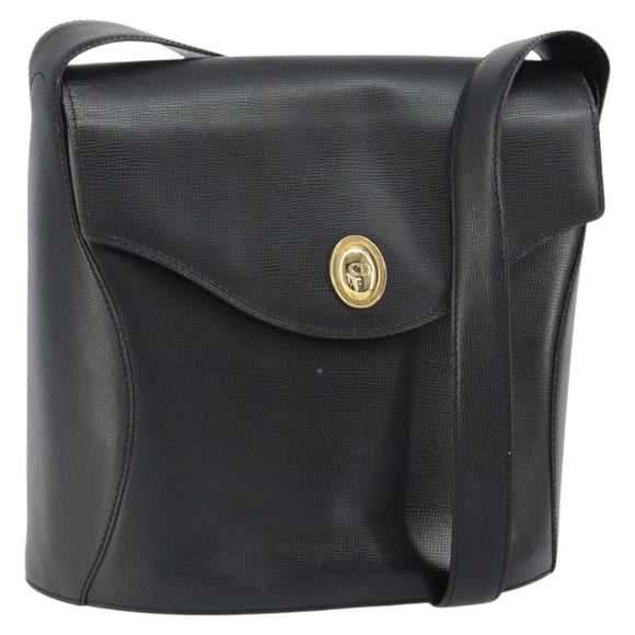 Christian Dior Shoulder Bag Leather Black Gold Auth 160970